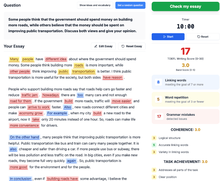 Writing30 AI - TOEFL Writing Practice Platform